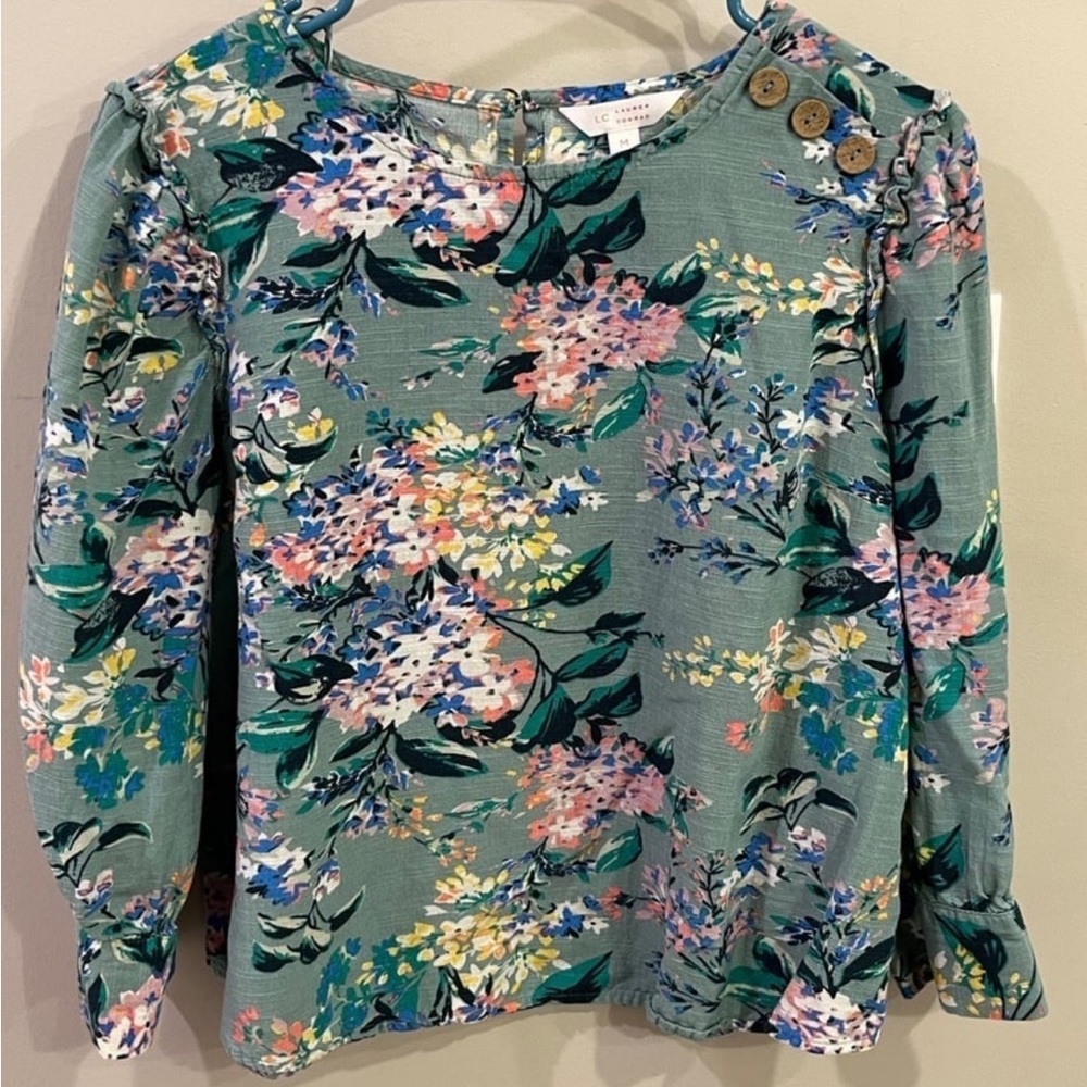 Lauren Conrad Watercolor Floral 3/4 Sleeve Cotton Blend Blouse- Women SZ‎ Medium